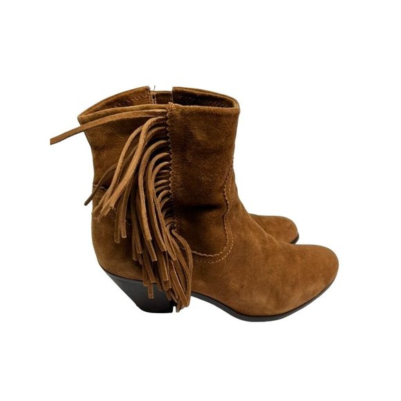 SAM EDELMAN 'Louie' Fringed Western Ankle Boots, Brown Suede 12M - Picture 1 of 12
